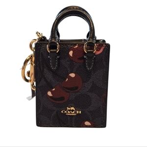 Coach North South Black Cherry Mini Tote Bag Charm Key Chain